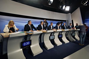 Snapshots before a televised election debate, broadcast live in Greece from state-run TV studios, in Athens on Wednesday, Sept. 9, 2015. / Στιγμιότυπα πρίν απο την έναρξη της τηλεμαχίας στις εγκαταστάσεις της ΕΡΤ.