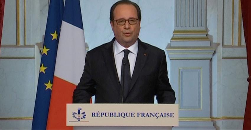 Still image from video shows French President Francois Hollande giving a statement following the attack in Nice, during a national television address in Paris