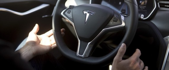 New Autopilot features are demonstrated in a Tesla Model S during a Tesla event in Palo Alto