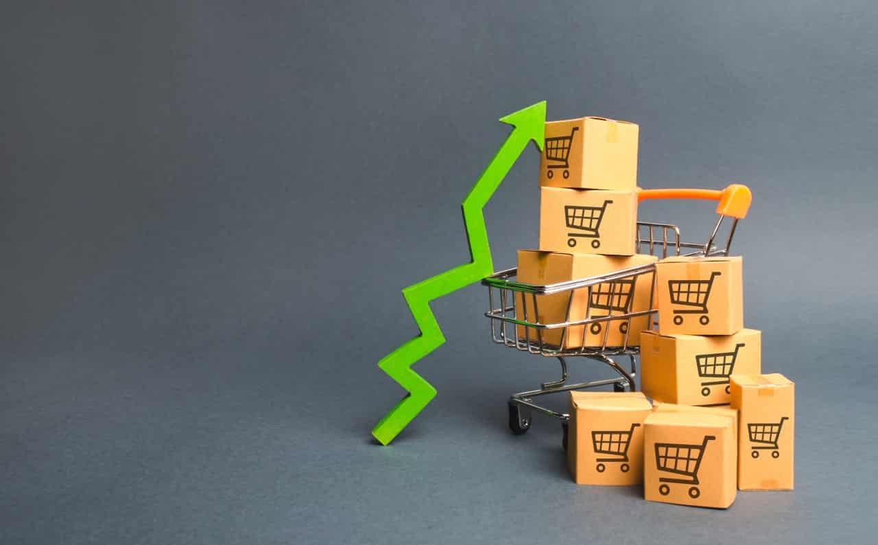 akriveia-auxiseis-shopping-cart-with-cardboard-boxes-with-pattern-trading-carts-green-up-arrow