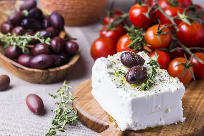 Greek,Cheese,Feta,With,Thyme,And,Olives,,Selective,Focus