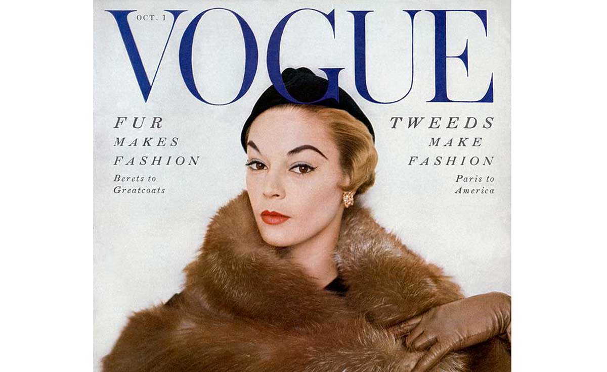 a vogue cover of jean patchett wearing a fur wrap horst p horst